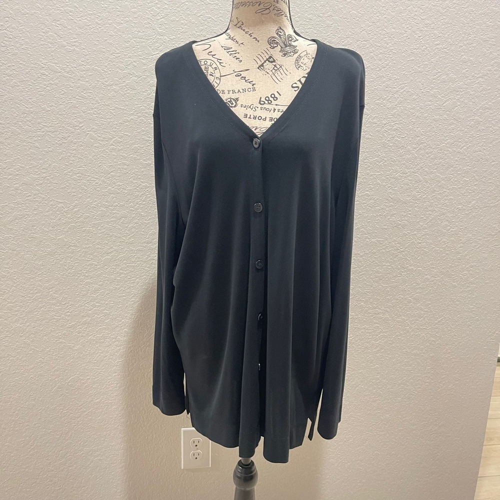 Josephine Chaus Studio Black Cardigan V Neck Long Sleeve Women XL Classic casual - Picture 1 of 7